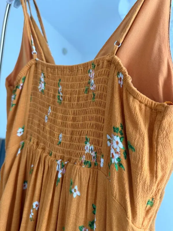 ASTR The Label Mustard Floral Ruched Midi Slip Dress Size S Tie Front Summer - Image 6