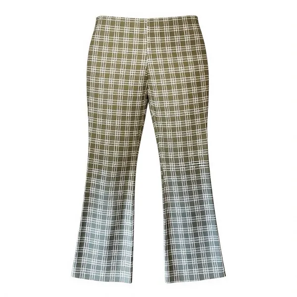 Altar'd State Green White Plaid Cropped Flare Pants Small Retro Boho - Image 2