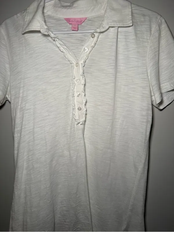Lilly Pulitzer White Button-Placket Polo Top Women’s M - Image 5
