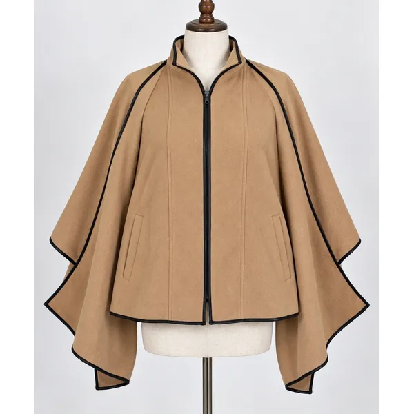 A New Day Camel Brown Zip Up Cape Jacket with Faux Leather Trim Size M New Tags - Image 3