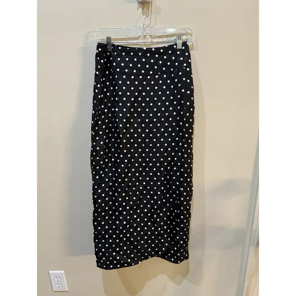 Kate Spade Polka Dot Silk Blend Midi Skirt Black White Cabana Size‎ 0 - Image 4