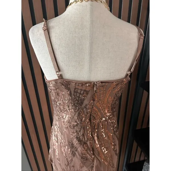 IRIS sequin dress short brown/rose gold color stylish sexy going out dress sz L - Image 3