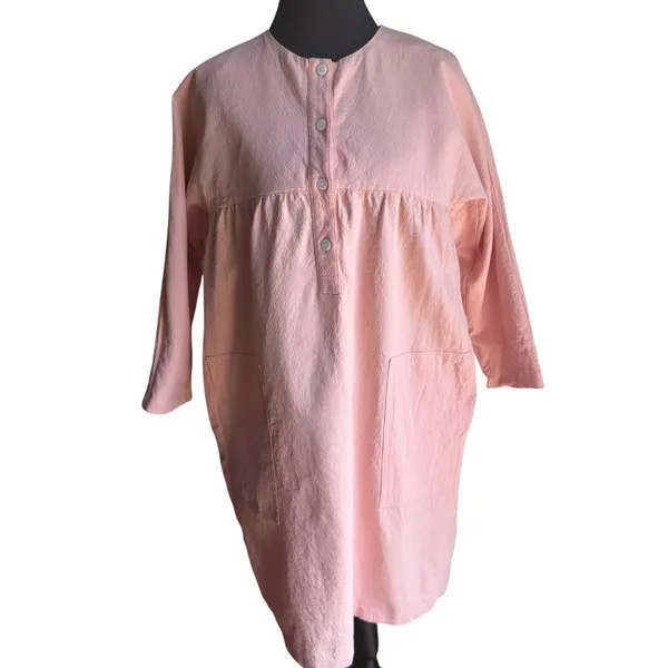 Pomander Place Pink Linen Cotton Tunic Dress Medium Coastal Resort Pockets - Image 8