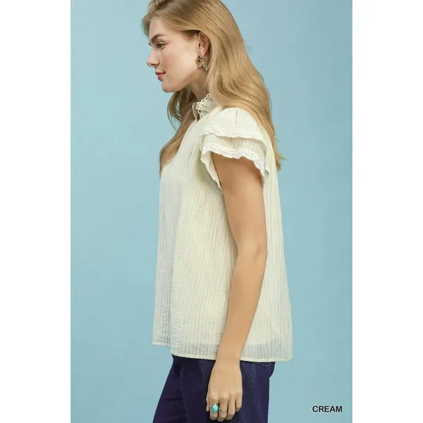 Umgee Lace Trim Ruffle‎ Top - Cream - Small - Image 2