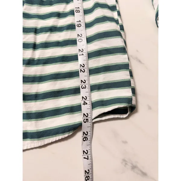 Maeve Anthropologie Green White Striped Button Down Shirt Long Sleeve Small - Image 8