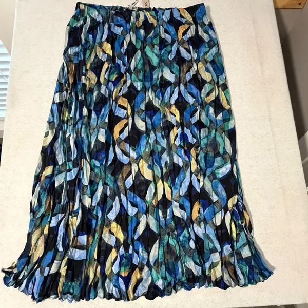 NIC+ZOE Blue Multi Abstract Geometric Pleated Maxi Skirt XL F241726 NWT - Image 2