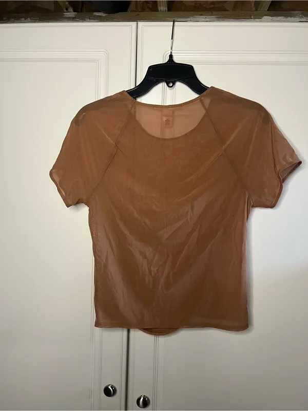 Victoria’s Secret Brown Sheer Mesh Ruched Short Sleeve Top - Image 11