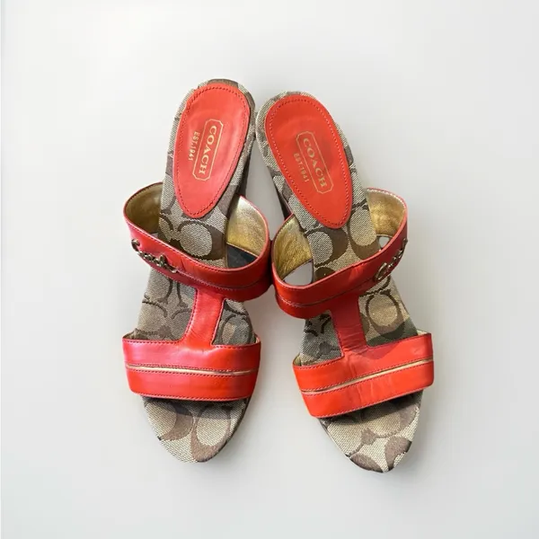 Coach‎ Jonah Leather Wooded Wedge Sandals Women' s Orange Gold sz 7B - Image 2