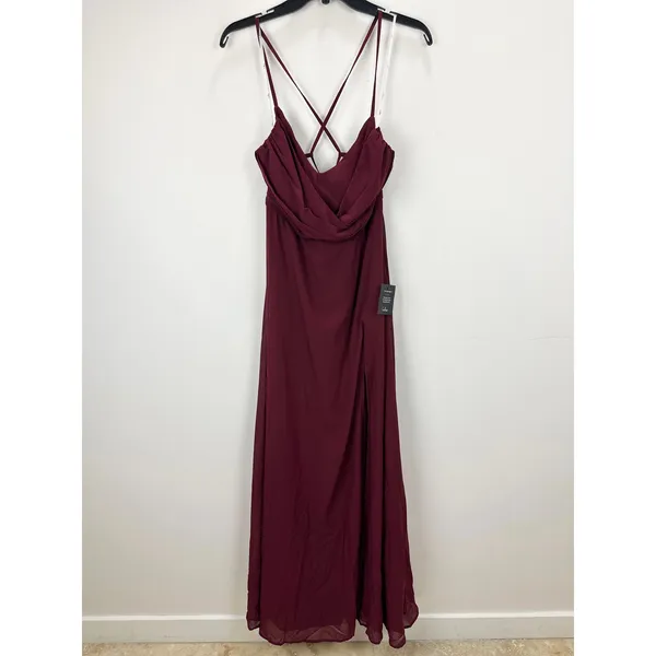 Lulus Event Ready Burgundy Backless Lace-Up Maxi Dress Chiffon Formal Medium NWT - Image 5