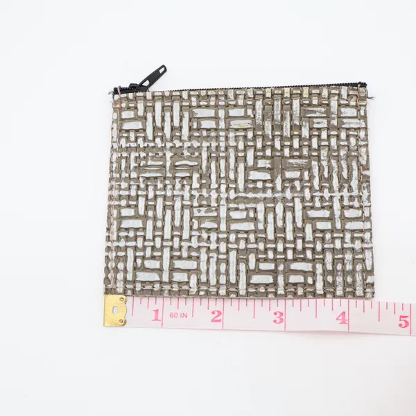 Womens Coin Pouch Slate Gray Grain Leather Textured Basket Weave Card Holder - Image 2