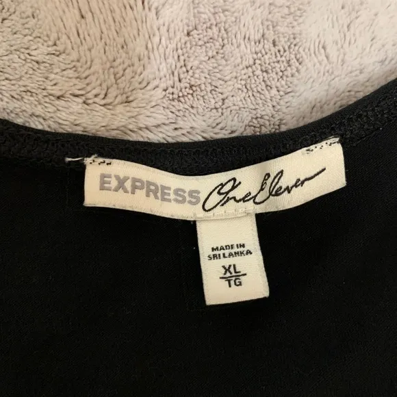 Express One‎ Eleven Plunge V-Neck Long Sleeve Bodysuit Top Black - Size XL - Image 3