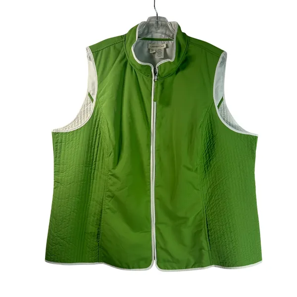 Coldwater Creek Womens 2X Lime Green Quilted Full Zip Mock Neck Vest - Image 2