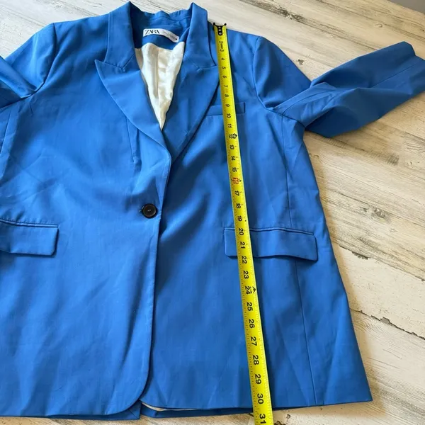Zara Women's XXL Classic Single Breasted‎ Longline Oversized Blazer Jacker Blue - Image 12