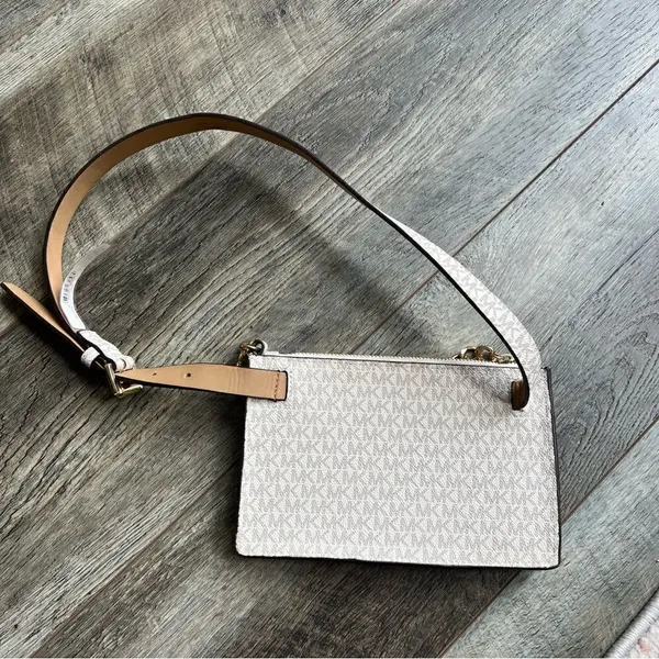Michael Kors Mini Belt Bag Wristlet Purse Medium Cream Grey Tan Vegan Leather - Image 10
