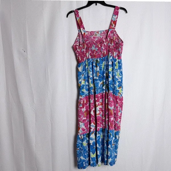 Tiered Floral Maxi Dress Square Neck Smocked Bodice Strappy Summer Vacation - Image 4