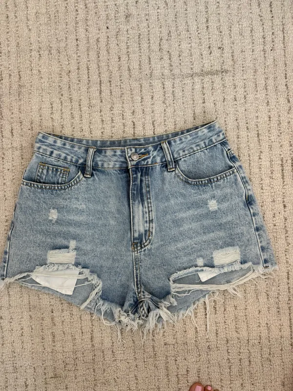 Light Blue Distressed Denim Shorts - Women's Summer Cutoffs - Image 2