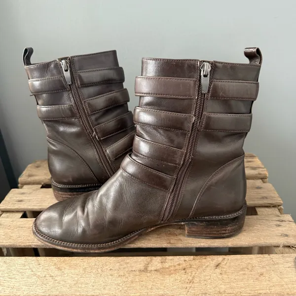 Via Spiga Bara Leather Moto Boots Brown Size 9 A24‎ - Image 8