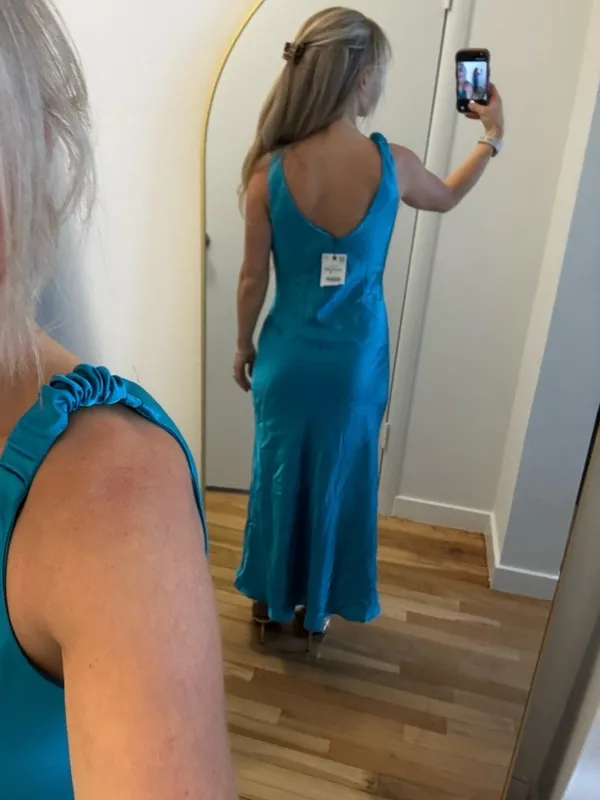 Zara Womens Midi Dress in Turquoise Satin - Image 6
