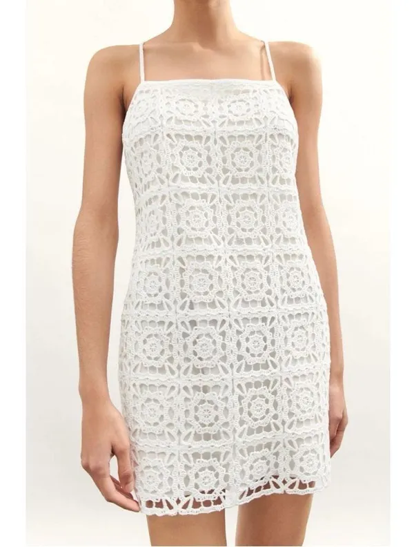 Zara White Crochet Mini Dress - Image 2