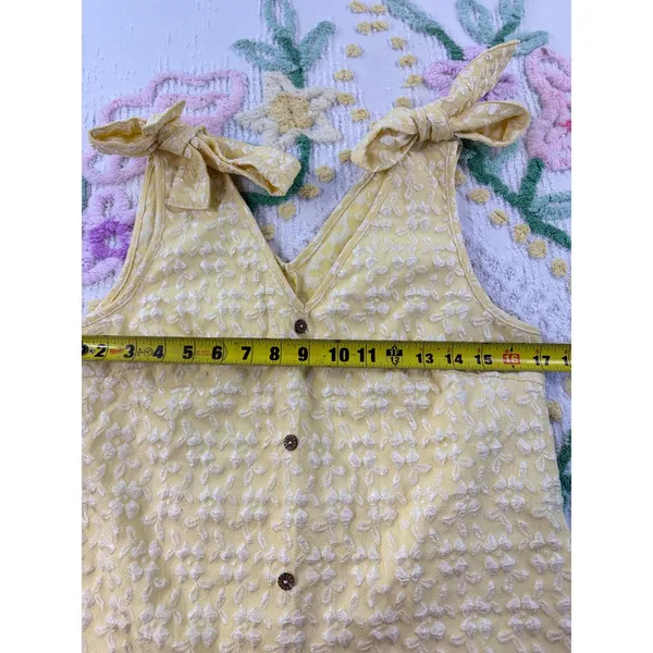 SHEIN Yellow‎ Textured Floral Tie Shoulder Ruffle Hem Mini Dress Size 6 M - Image 5
