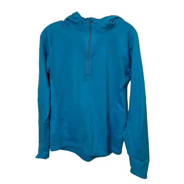 Nike Women's Dri-FIT 1/4 Zip Hooded Jacket Blue Medium Athletic TopNike Dri-FIT - Image 3
