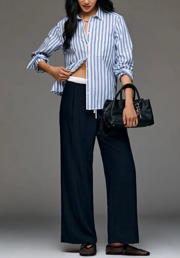 Anthropologie Layered Drawstring Wide-Leg Trousers, Size S - Image 3