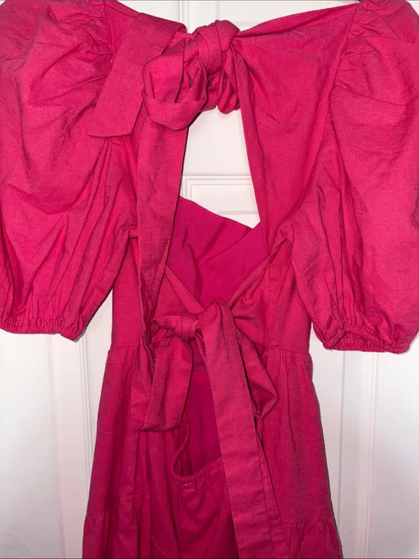 Hello Molly Best Weekend Tie Back Puff Sleeve Dress Pink Size 6 - Image 8