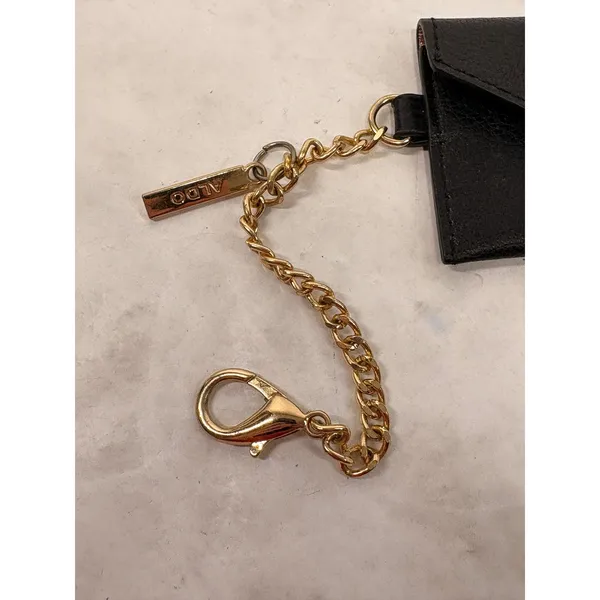 Aldo Black Pebbled Faux Leather Envelope Card Holder Wallet with Gold Chain Clip - Image 5