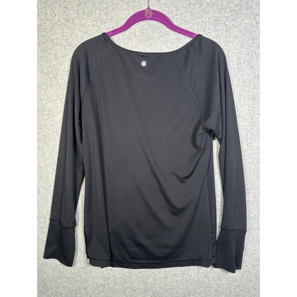 Yogalicious Large Womens Top Black Long Sleeve Stretch Comfort Solid Lightweight - Image 7