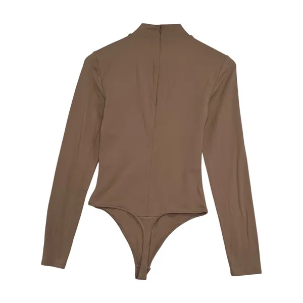 Aritzia Babaton Bodysuit Top Womens Medium Brown Mock Neck Long Sleeve Stretch - Image 2