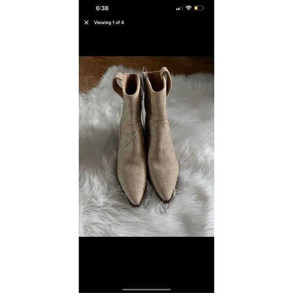 Sparkly western boots with little shiny diamonds, off-white/tan color small size - Image 5