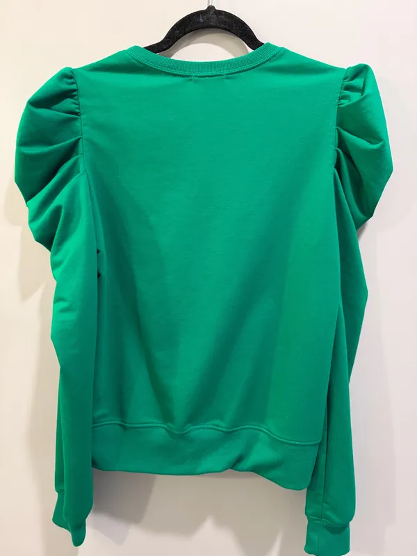 TCEC Ruched Sleeve Puff Sleeve Long Sleeve Top Green - Image 2