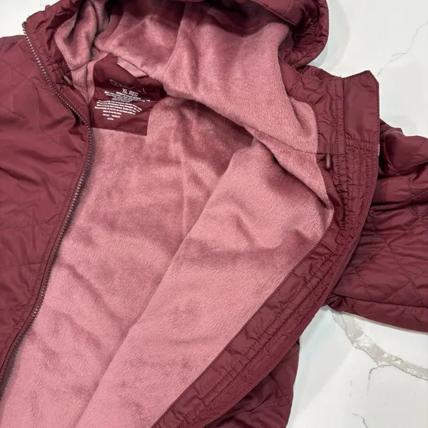 LL Bean Parka Jacket Womens Size XL Fleece Lined Primaloft Quilted Hooded Maroon - Image 8