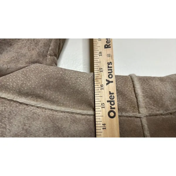 Guess Shearling Jacket Women's Tan Faux Fur Lined Suede Leather Coat Medium - Image 6