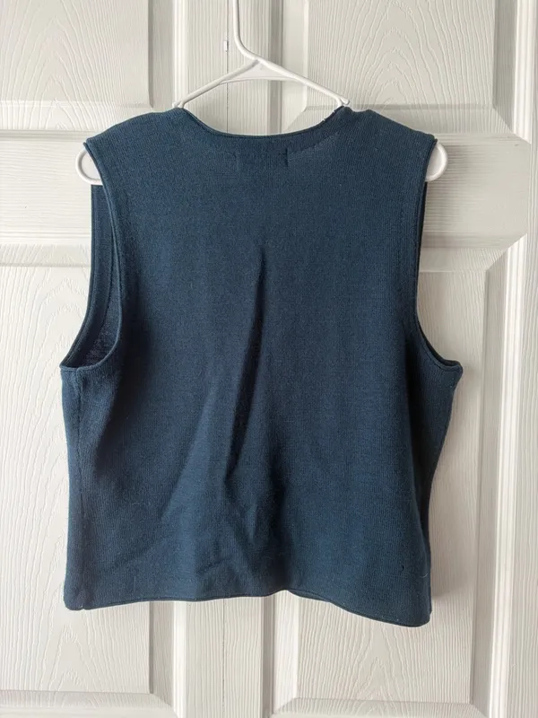 Talbots Teal Embroidered Floral Button-Front Vest - Image 4