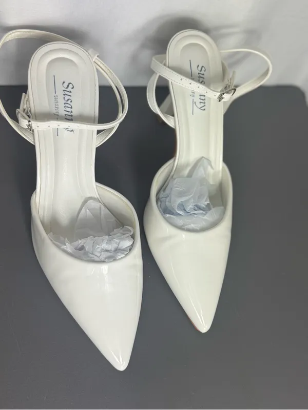 Susanny White Pointed Toe Slingback Heels wedding party elegant heels 7 1/2 - Image 3