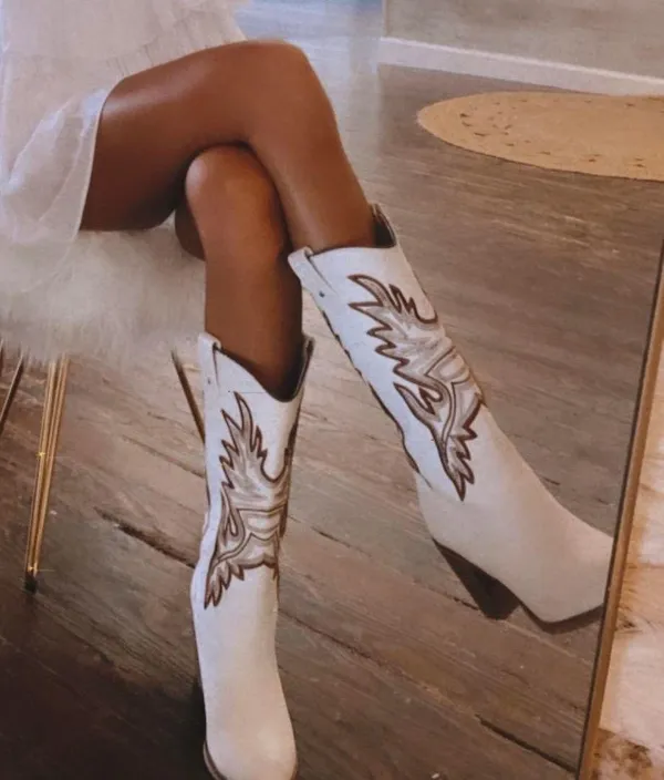 White Cowgirl Boots Size 6 - Image 2
