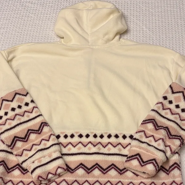 NEW! COMO VINTAGE Fleece Hoodie Sweatshirt Size L Ivory Pink Purple Geometric - Image 12
