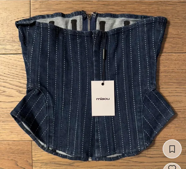 Revolve New with tags - MIAOU Riley Denim Pinstripe Zip Front Strapless Grunge Corset Top Small - Image 4