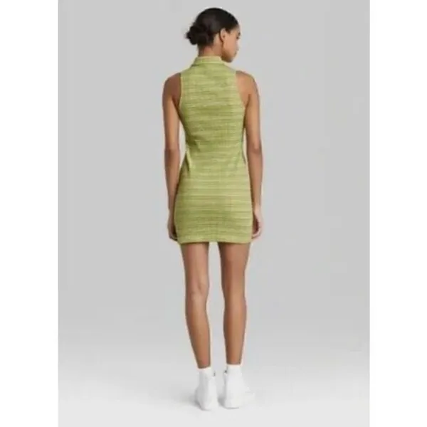 Wild Fable Women’s Medium Sleeveless Zip Front Polo Dress Green Stripe - Image 2