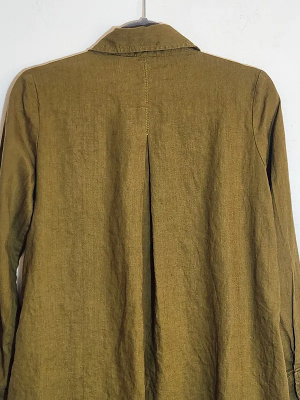 Lisa Bayne Olive Green Linen Asymmetrical Hem Tunic Size XS - Image 5