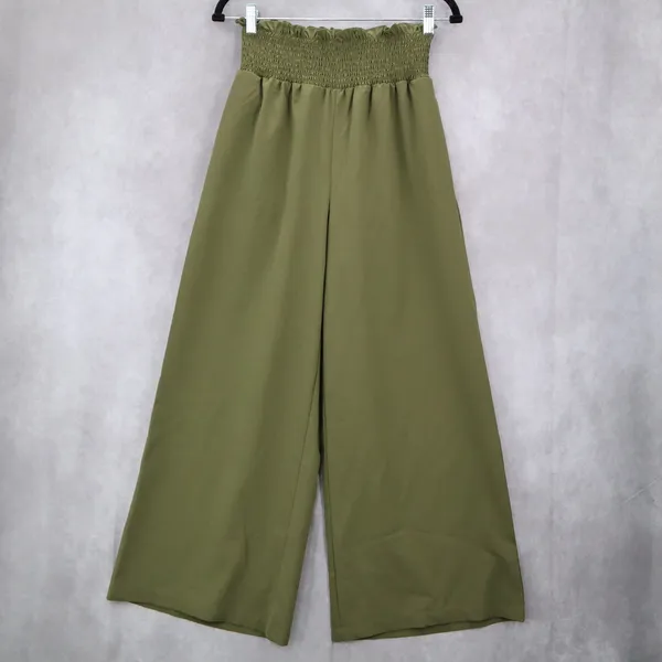 Green Wide Leg Boho Comfy Pull On Straight Leg High Rise Trousers Pant S Small‎ - Image 2