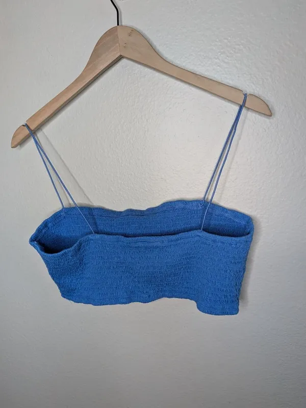 Maeve By Anthropologie Blue Smocked Cotton Crop Top Large - Image 7