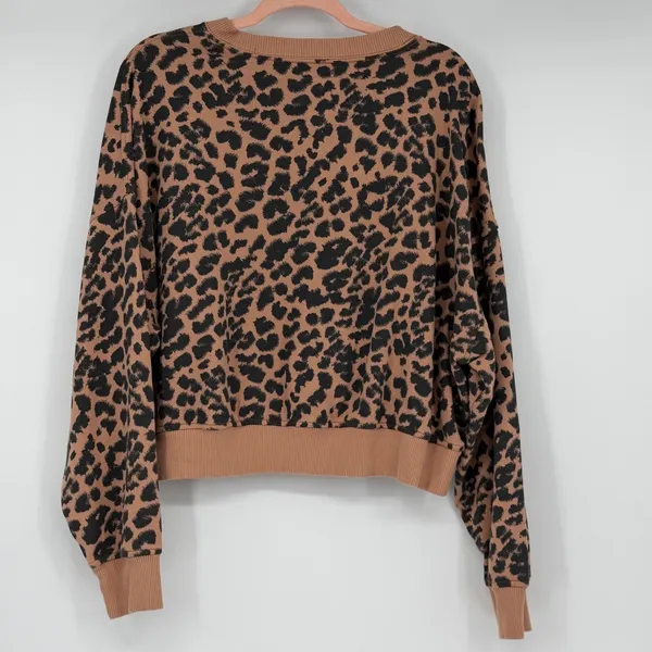 Aerie Leopard Print Cropped Sweatshirt Brown Black Size Medium Oversized - Image 2