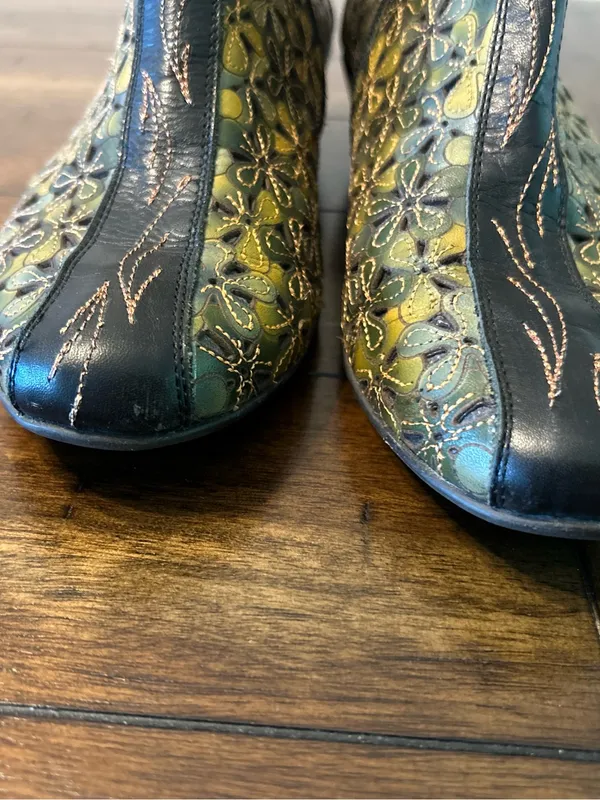 Pikolinos Floral Leather Ankle Booties Green Comfort Shoes EU 38 - Image 12