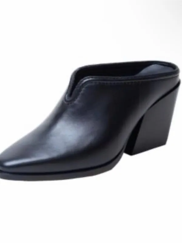 Linea Paola black Leather Slip on Mules Size 7.5M - Image 2