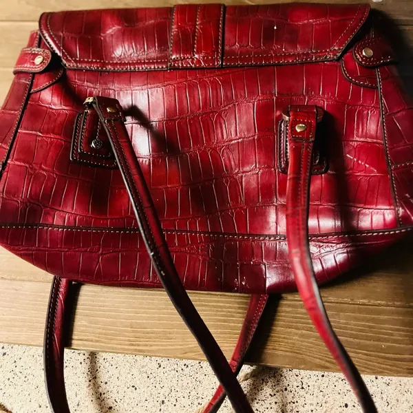 Vintage Liz Claiborne Handbag shoulder bag Crocodile red Faux Leather 80s - Image 2