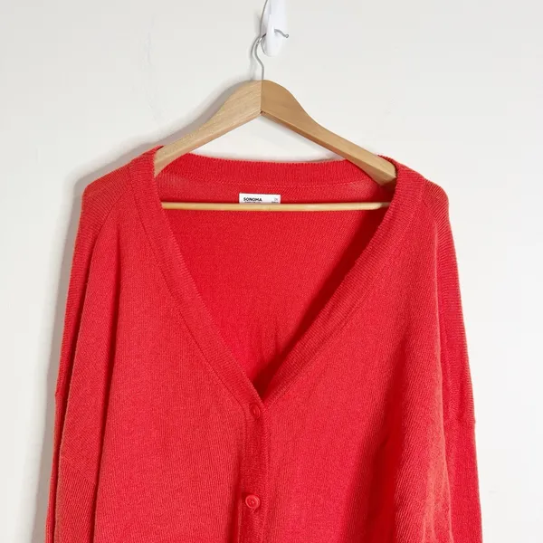 Sonoma Goods For Life Orange Red Lightweight Fuzzy Cardigan Size 2X - Image 3