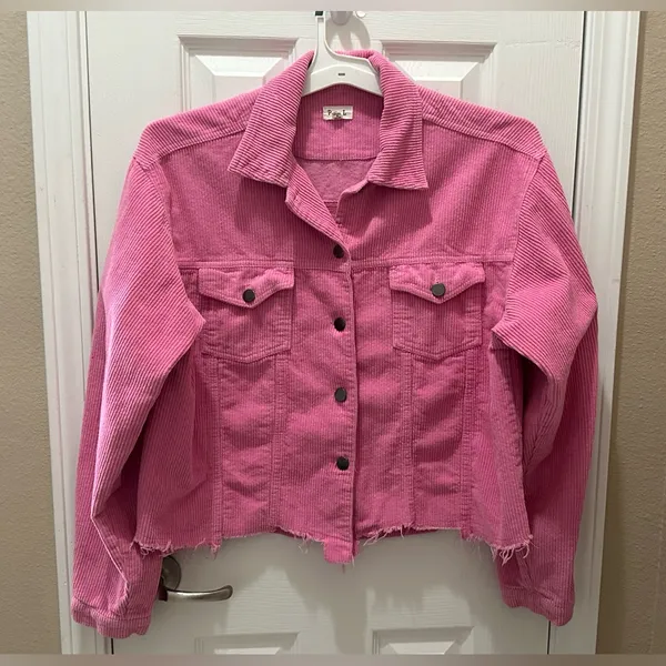 POL Barbie pink corduroy distressed jagged edge jacket size Medium - Image 8