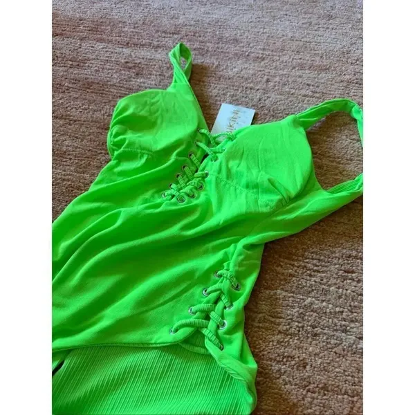 TiNiBiKiNi One Piece Swimsuit XS Citrus Green Lace Up Ribbed Monokini - Image 6